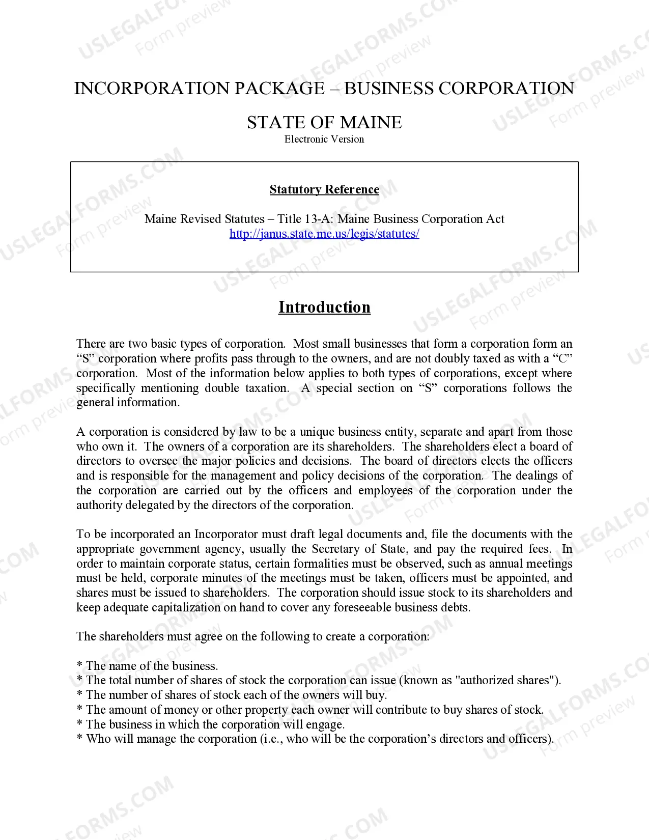 Preview Maine Business Incorporation Package to Incorporate Corporation