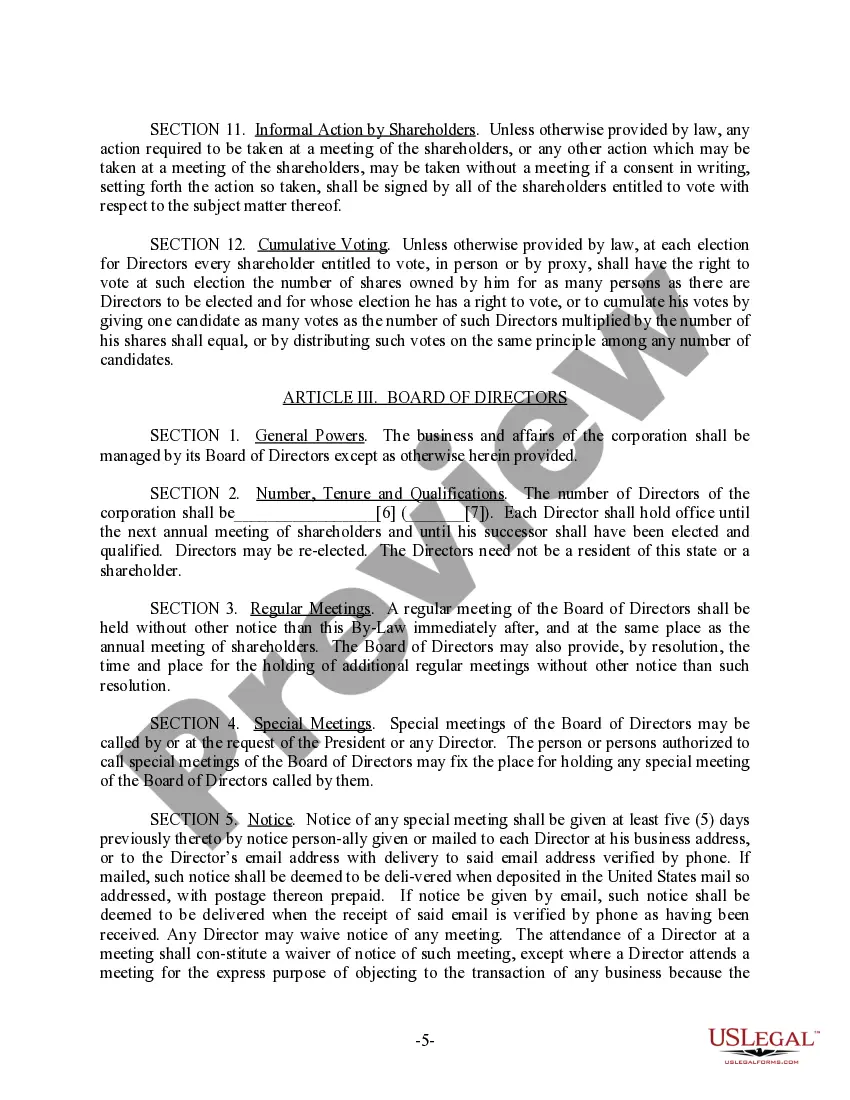 Preview Maine Bylaws for Corporation