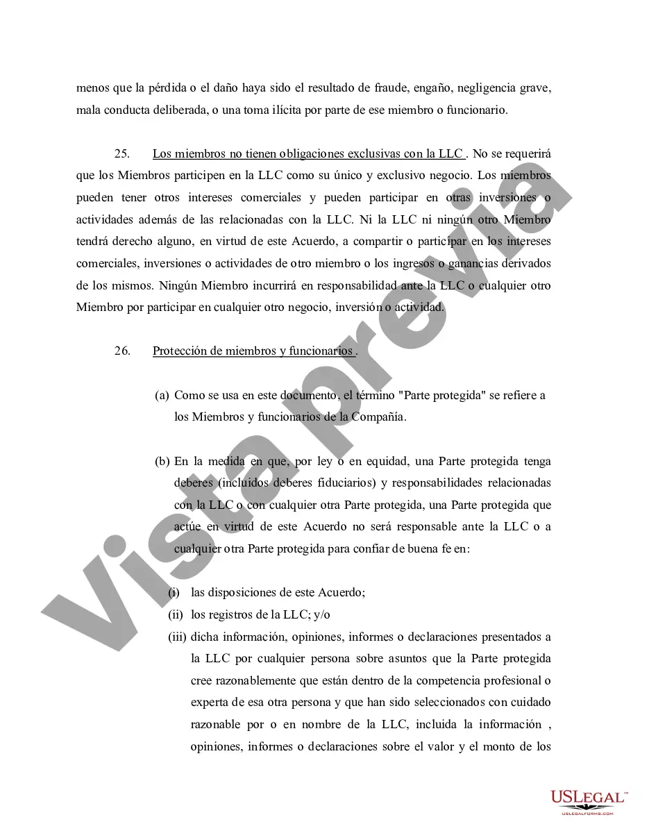 Preview Acuerdo Operativo de Sociedad de Responsabilidad Limitada LLC