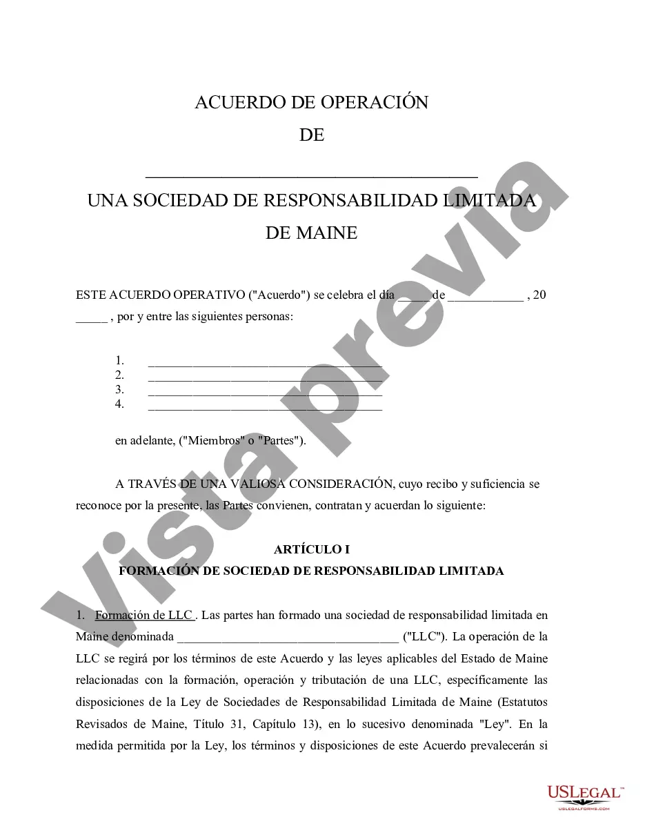 Preview Acuerdo Operativo de Sociedad de Responsabilidad Limitada LLC