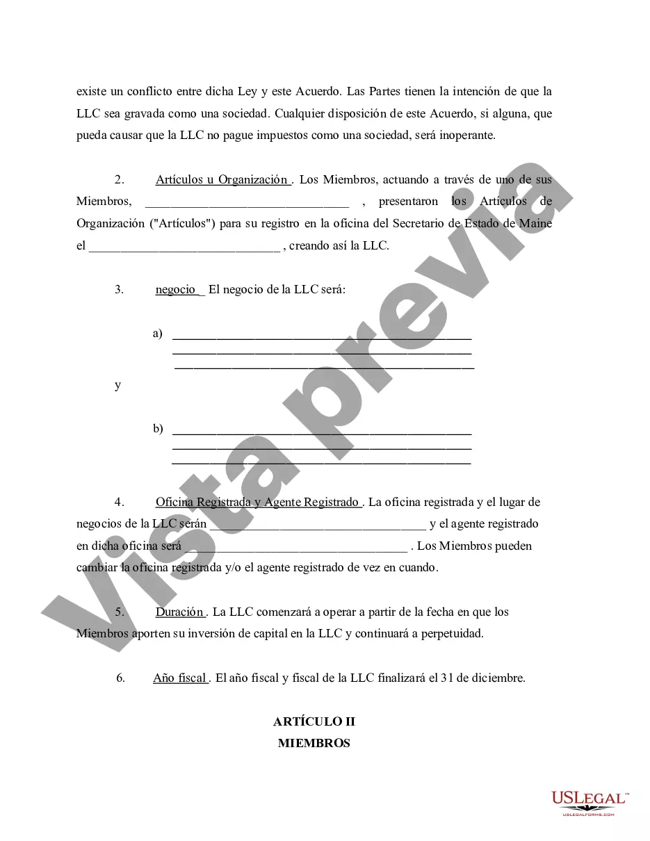 Preview Acuerdo Operativo de Sociedad de Responsabilidad Limitada LLC