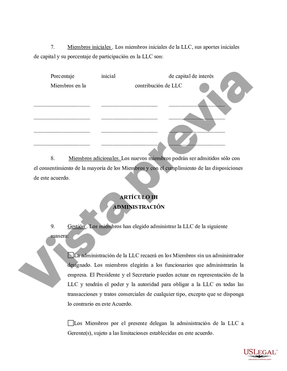 Preview Acuerdo Operativo de Sociedad de Responsabilidad Limitada LLC