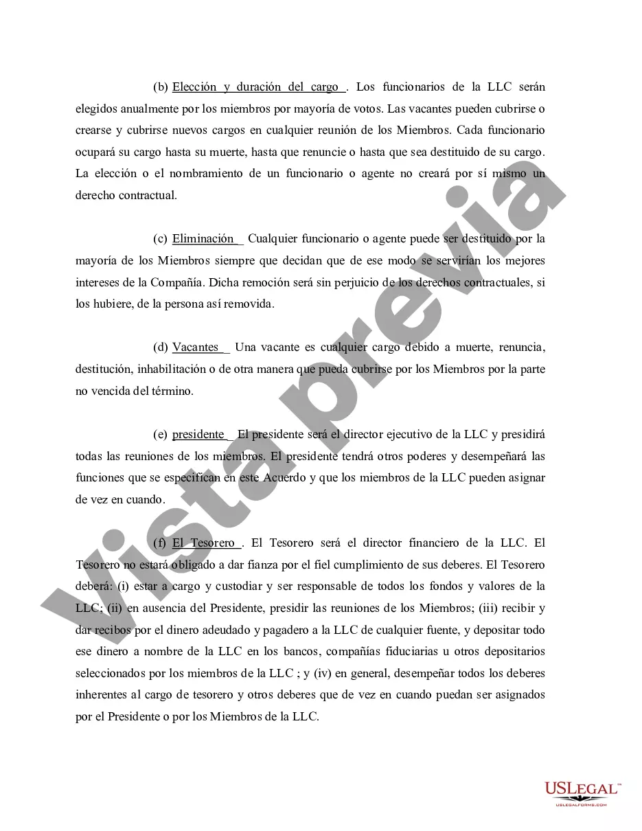 Preview Acuerdo Operativo de Sociedad de Responsabilidad Limitada LLC