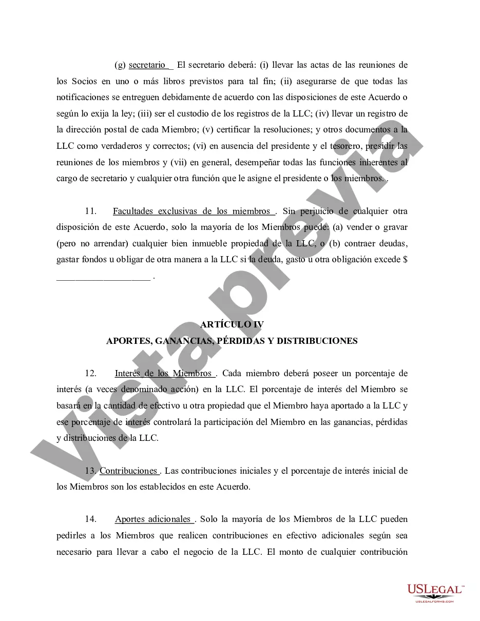 Preview Acuerdo Operativo de Sociedad de Responsabilidad Limitada LLC