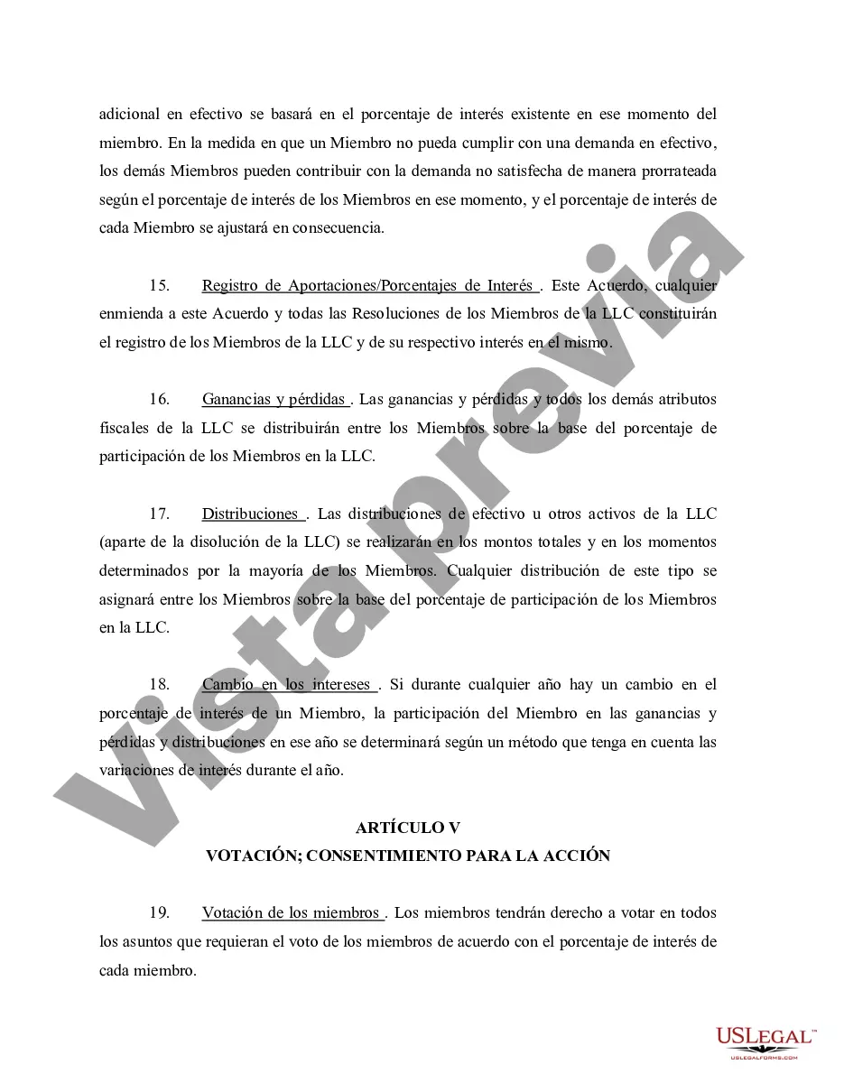 Preview Acuerdo Operativo de Sociedad de Responsabilidad Limitada LLC