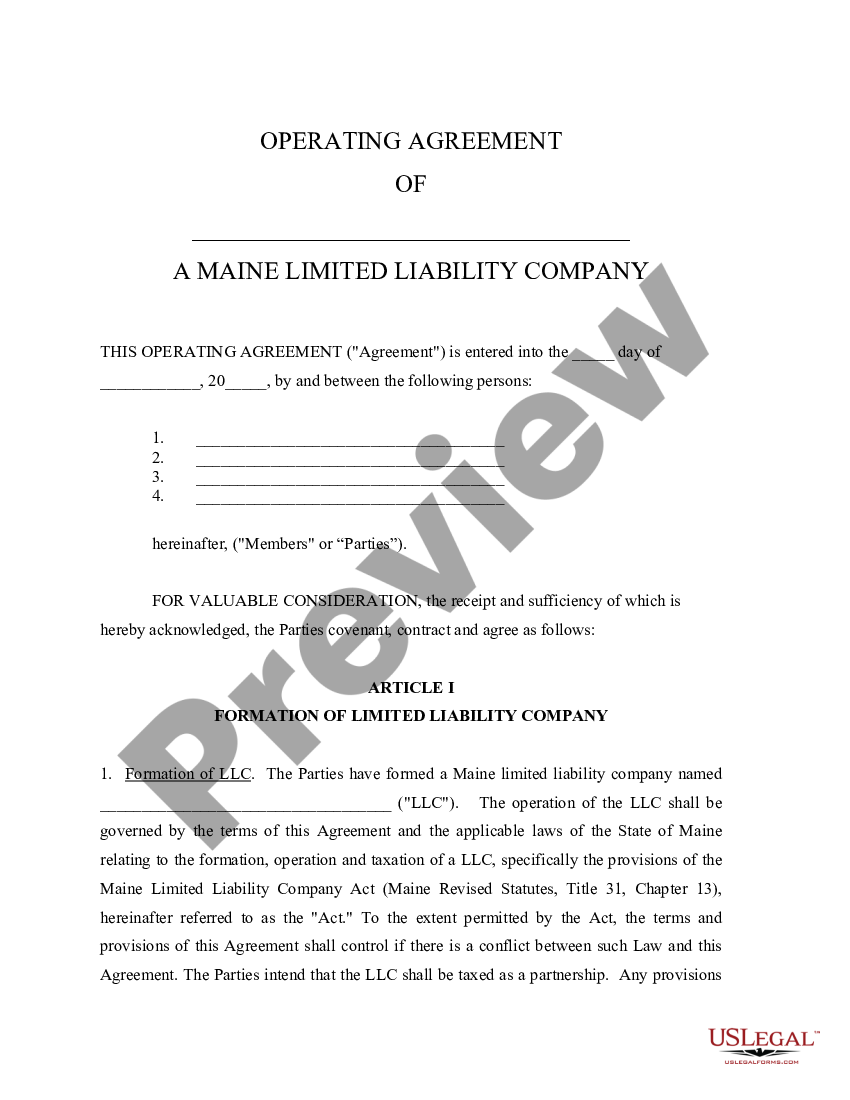 Llc Operating Agreement Maine For Real Estate Us Legal Forms 0679