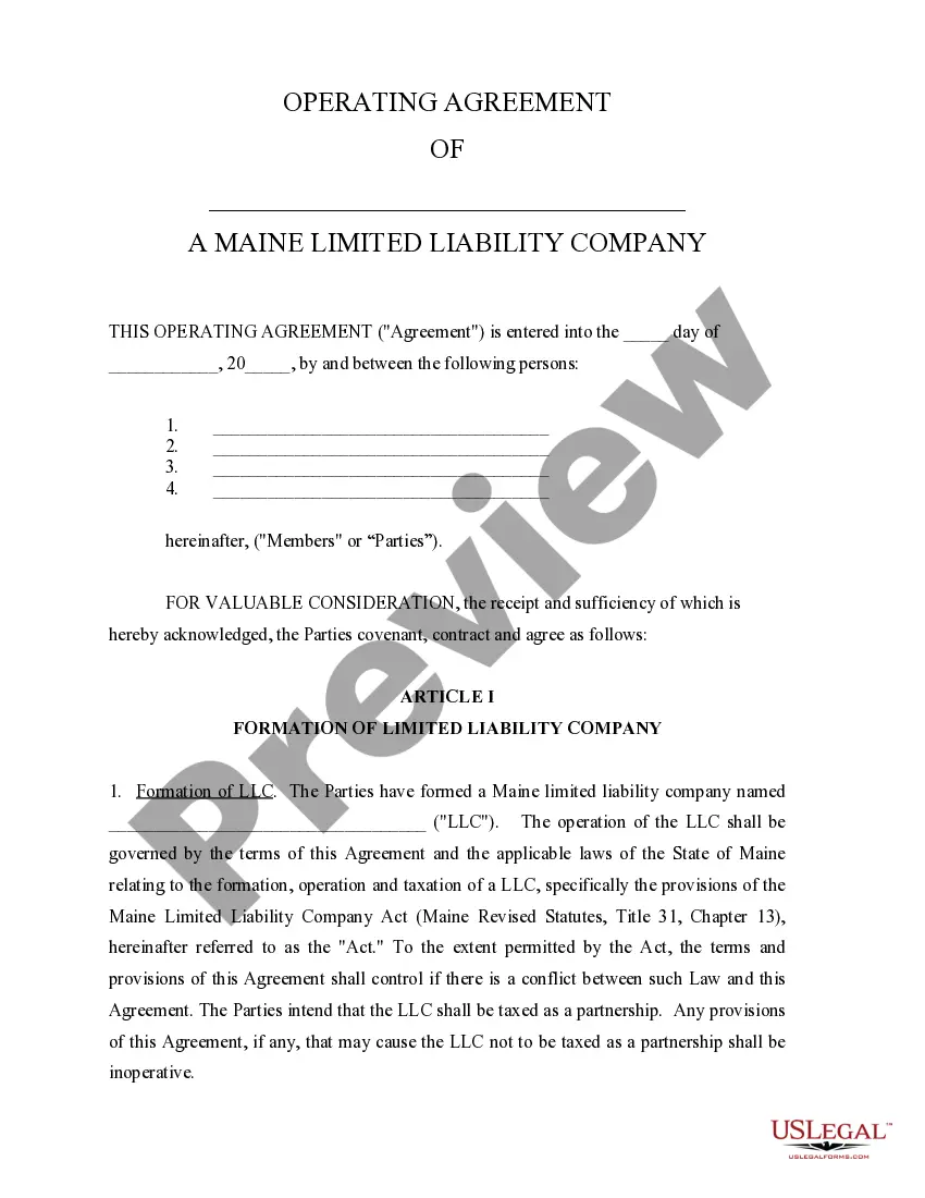 Preview Limited Liability Company LLC Operating Agreement