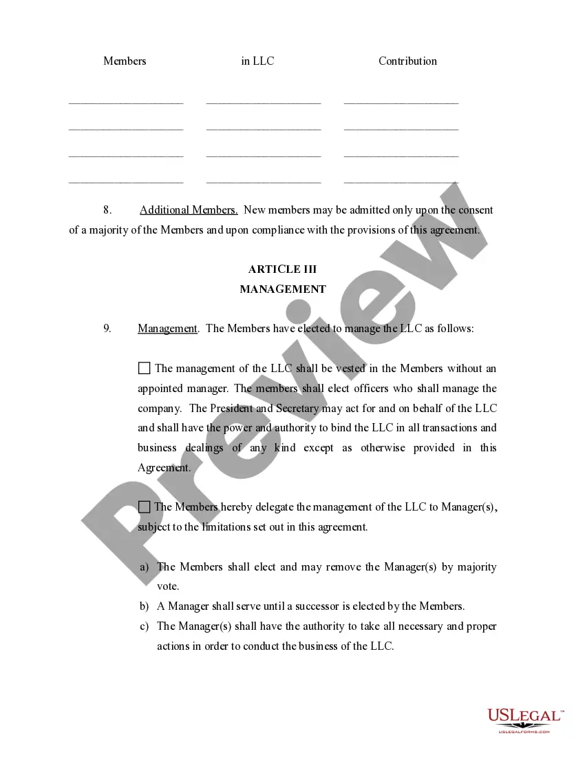 Preview Limited Liability Company LLC Operating Agreement
