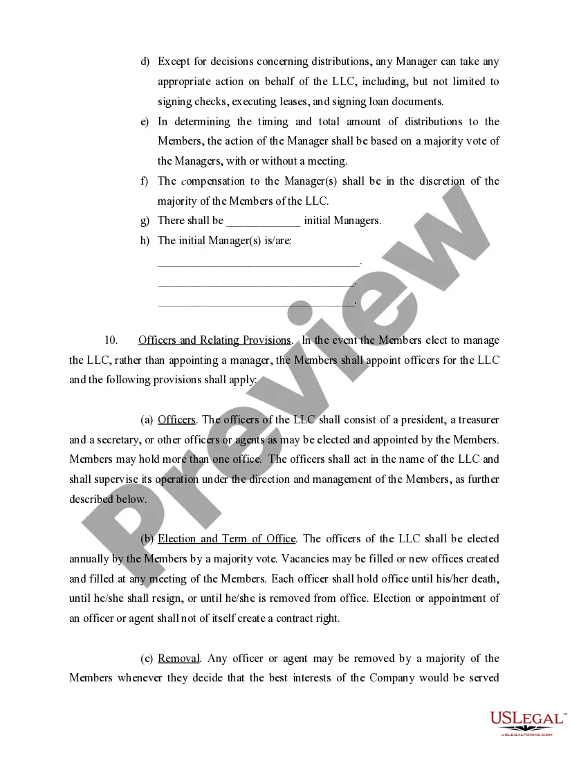 Preview Limited Liability Company LLC Operating Agreement
