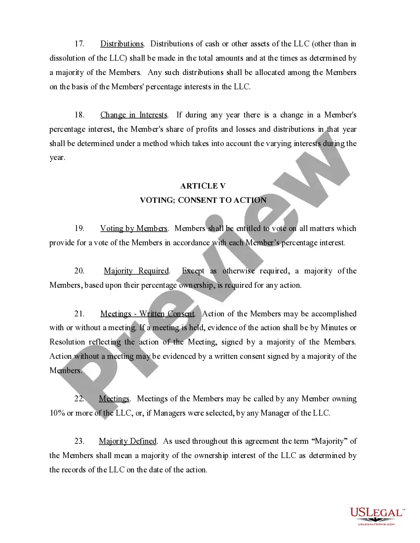 Preview Limited Liability Company LLC Operating Agreement
