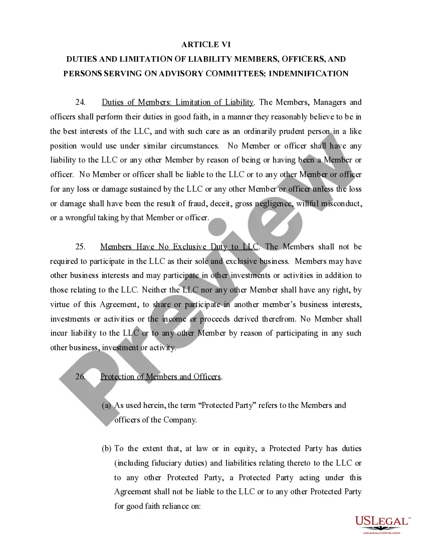 Preview Limited Liability Company LLC Operating Agreement