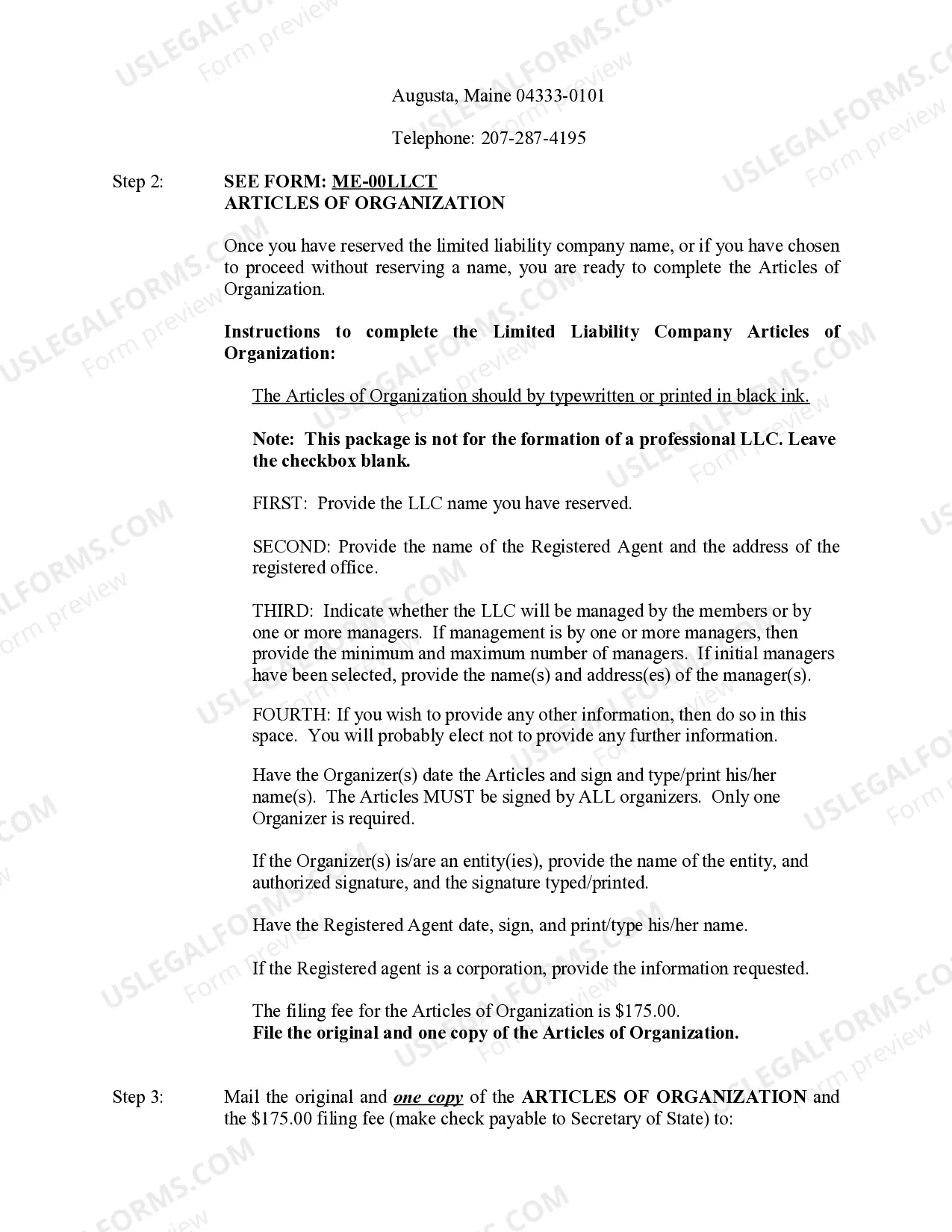 Preview Maine Limited Liability Company LLC Formation Package