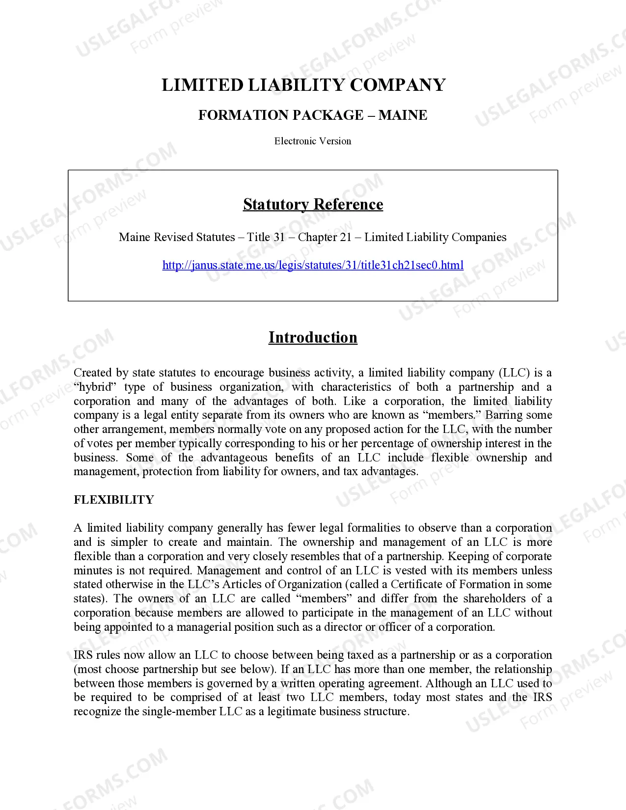 Preview Maine Limited Liability Company LLC Formation Package