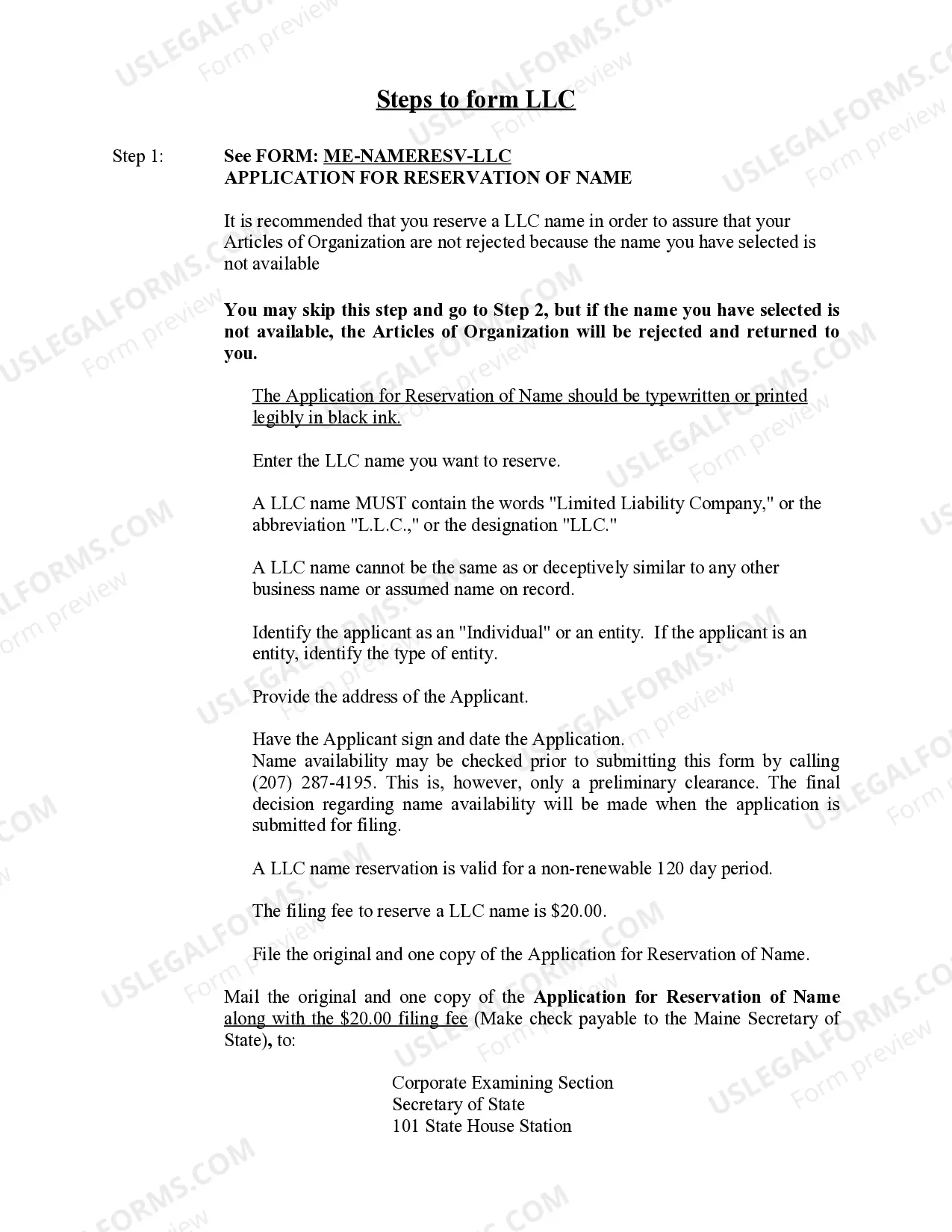 Preview Maine Limited Liability Company LLC Formation Package