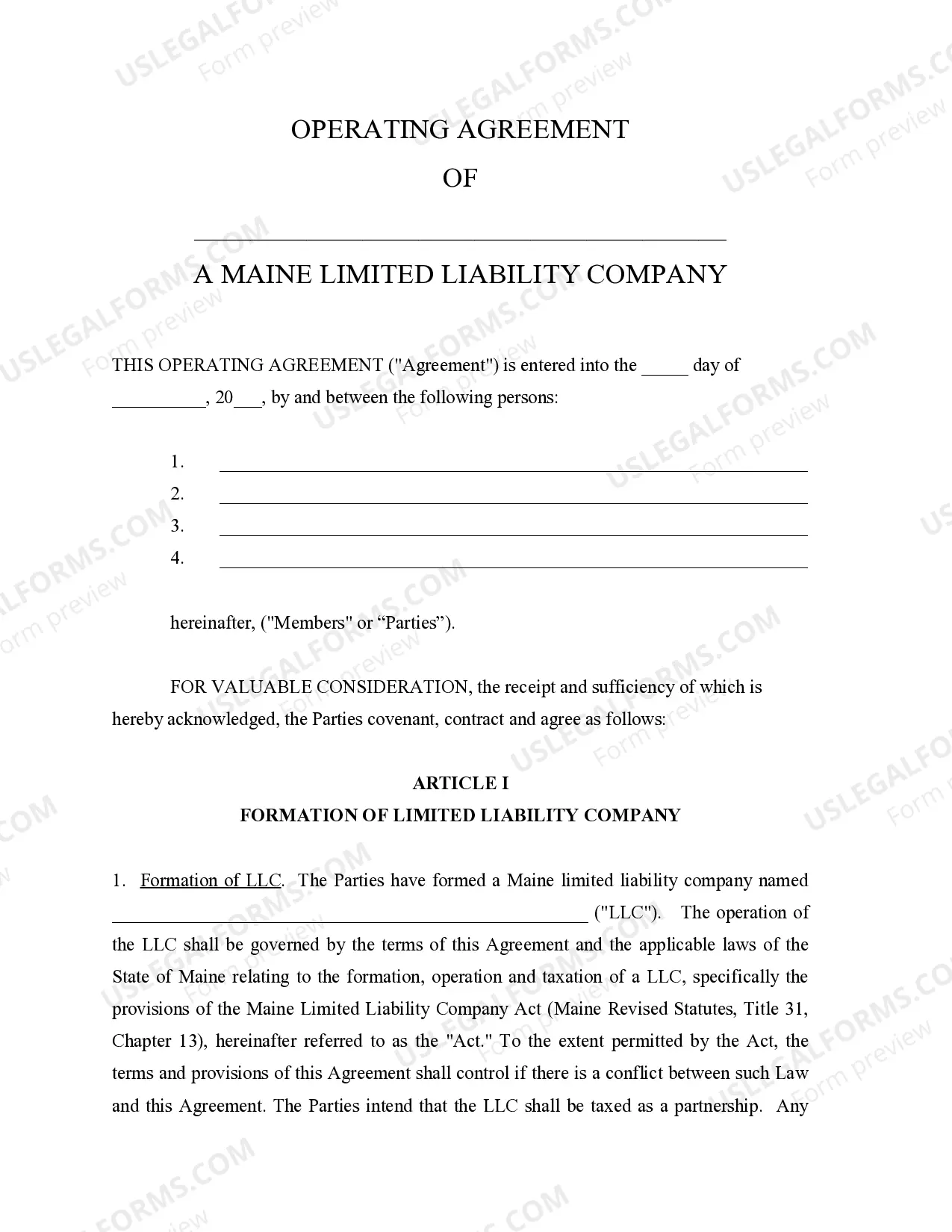 Preview Maine Professional Limited Liability Company PLLC Formation Package