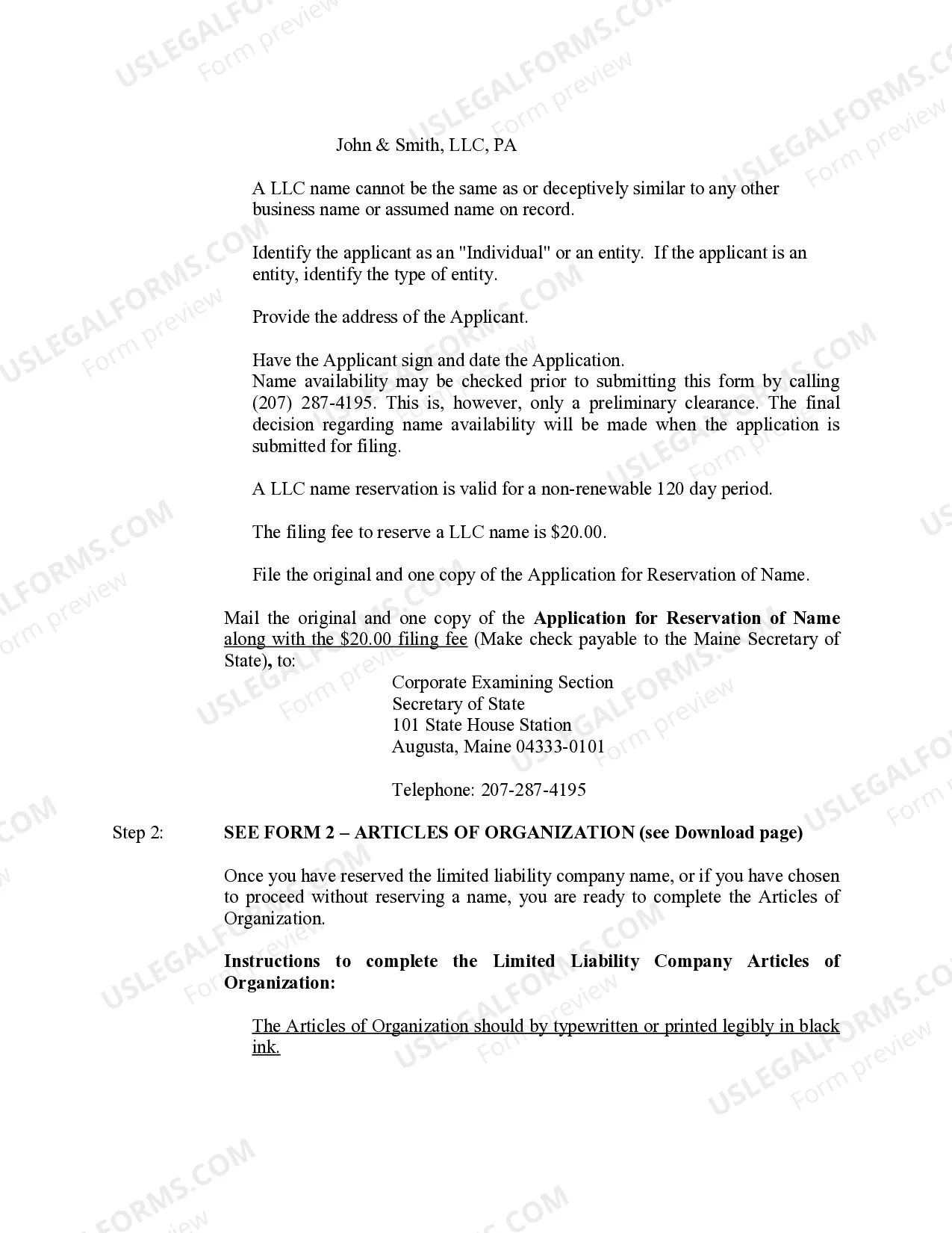 Preview Maine Professional Limited Liability Company PLLC Formation Package