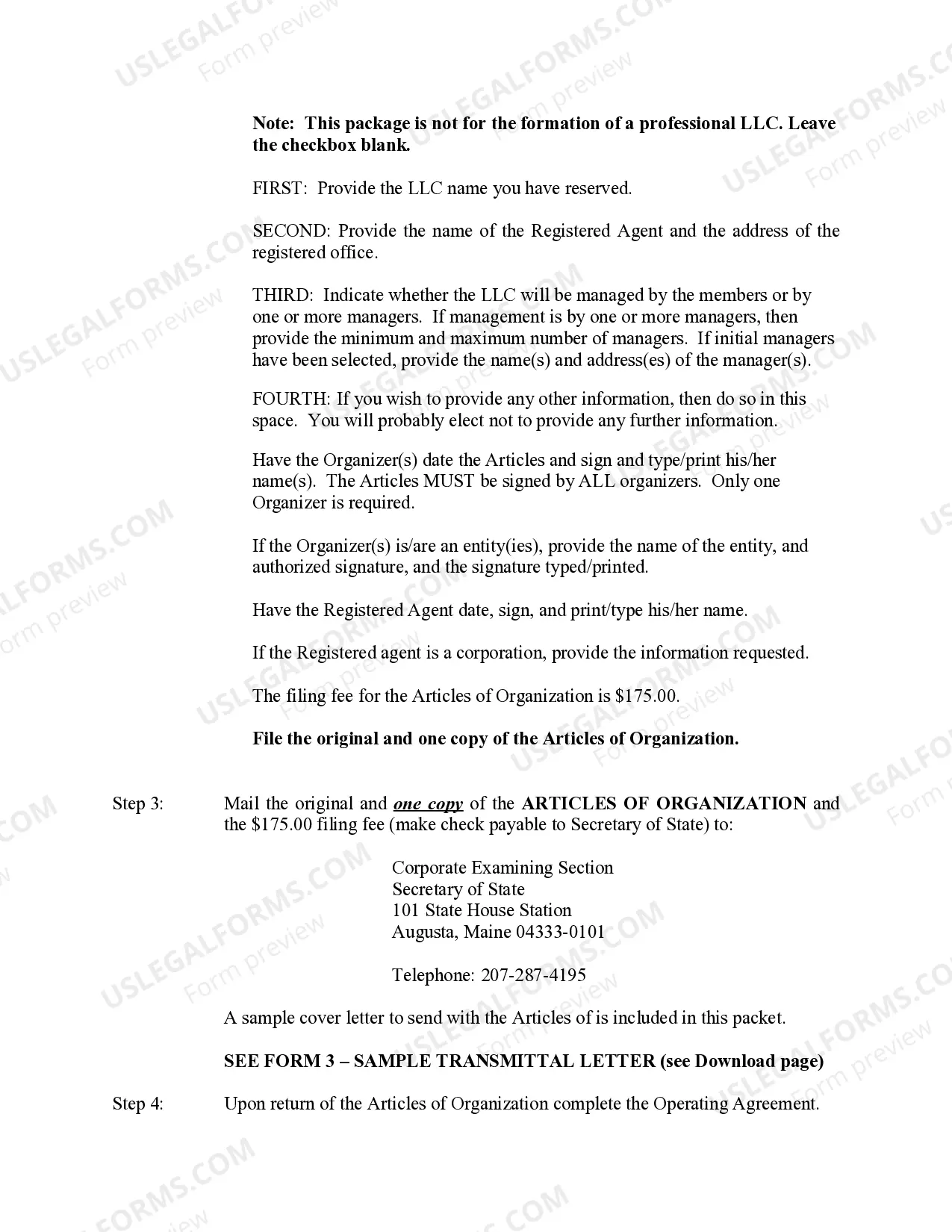 Preview Maine Professional Limited Liability Company PLLC Formation Package