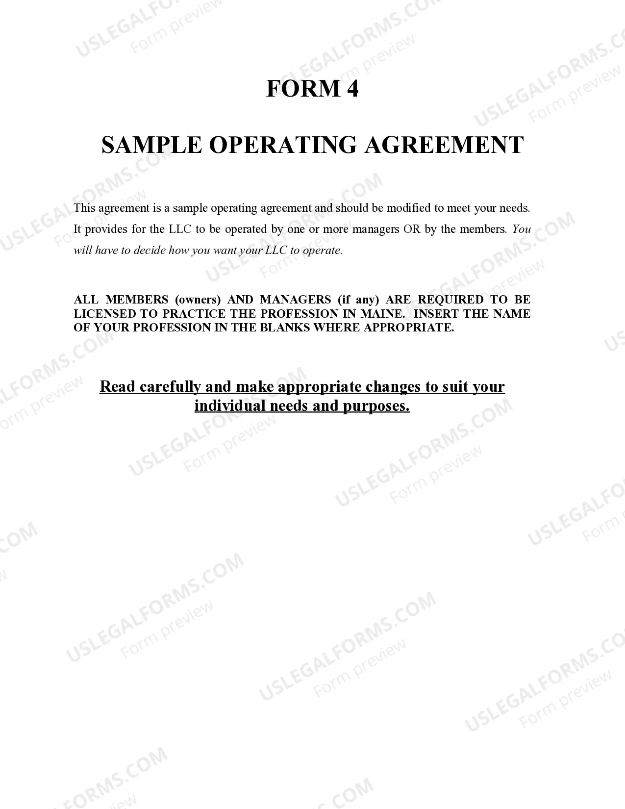 Preview Maine Professional Limited Liability Company PLLC Formation Package