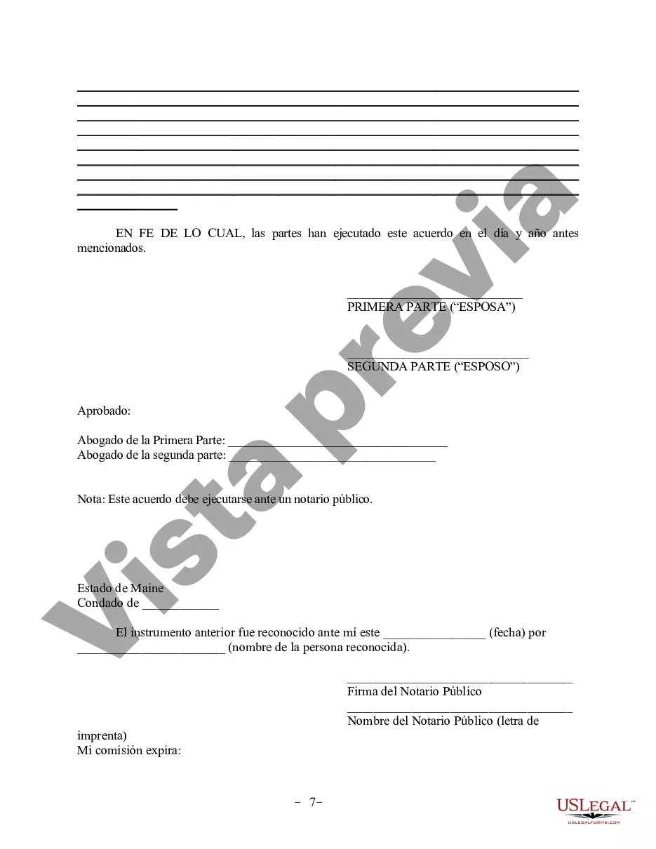 Preview Acuerdo de propiedad posnupcial - Maine