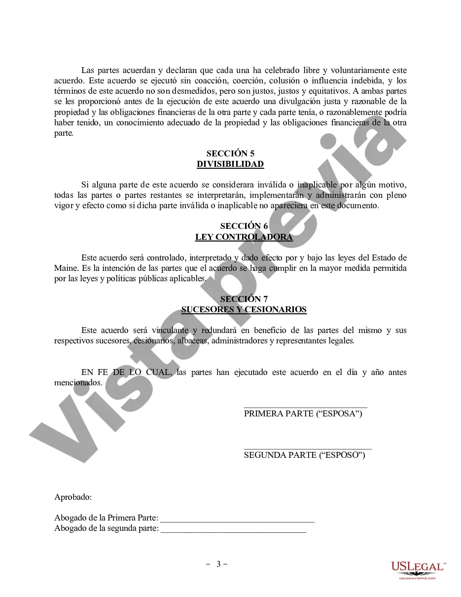 Preview Enmienda al Acuerdo de propiedad posnupcial - Maine