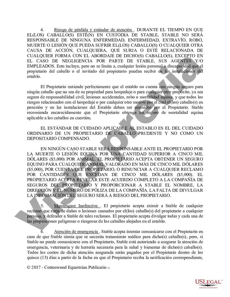 Preview Acuerdo de establo de embarque - Formularios equinos de caballos