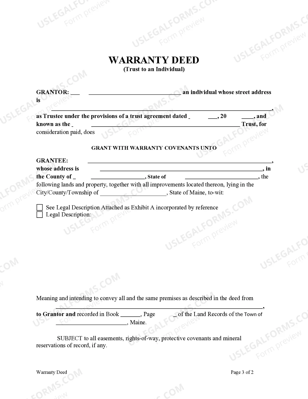 Preview Warranty Deed from a Trust to an Individual