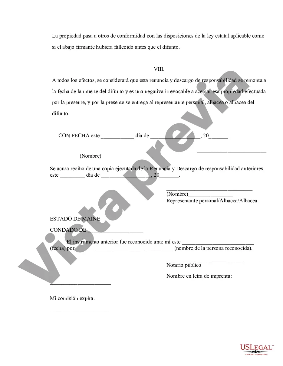 Preview Renuncia y descargo de responsabilidad de inquilino conjunto o interés de tenencia de Maine