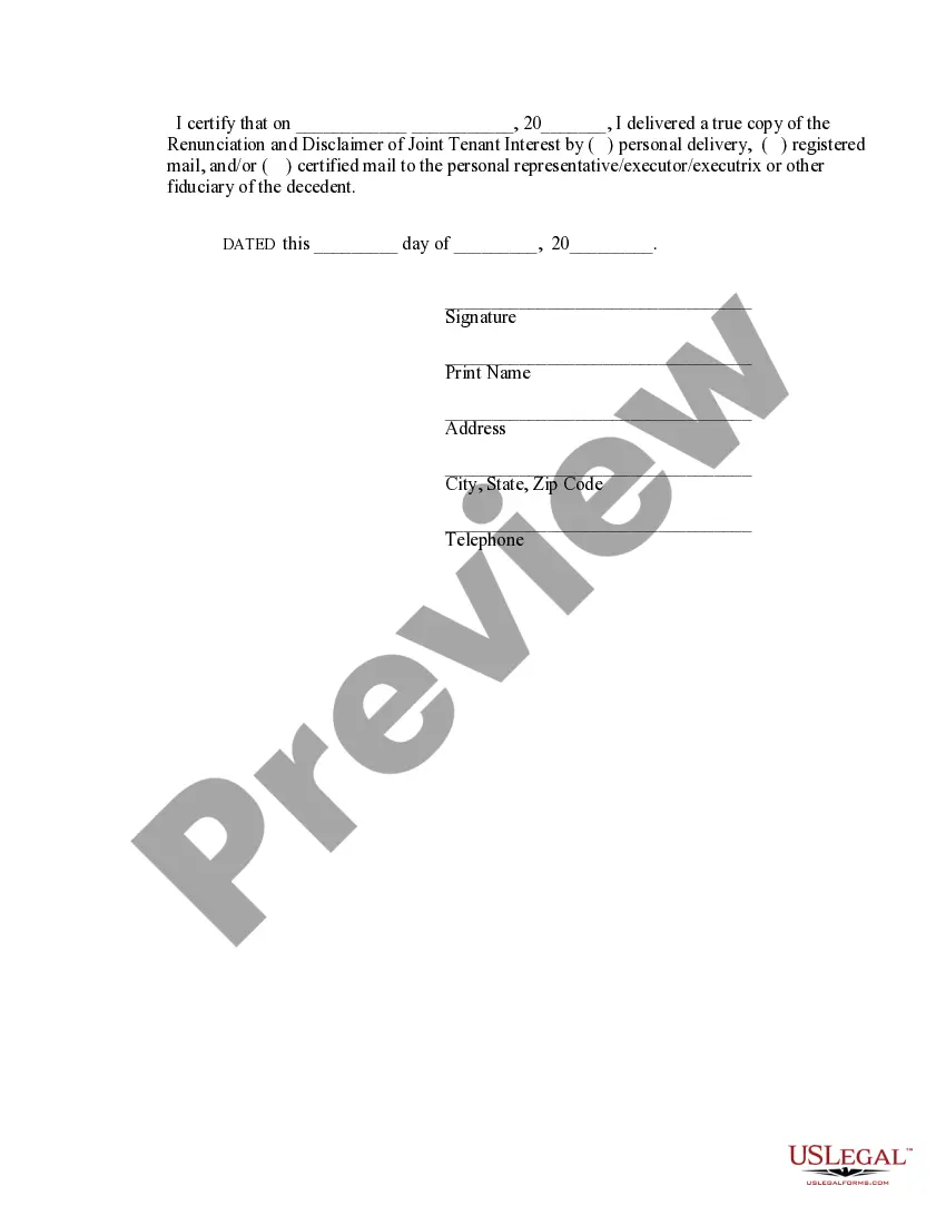 Preview Maine Renunciation and Disclaimer of Joint Tenant or Tenancy Interest