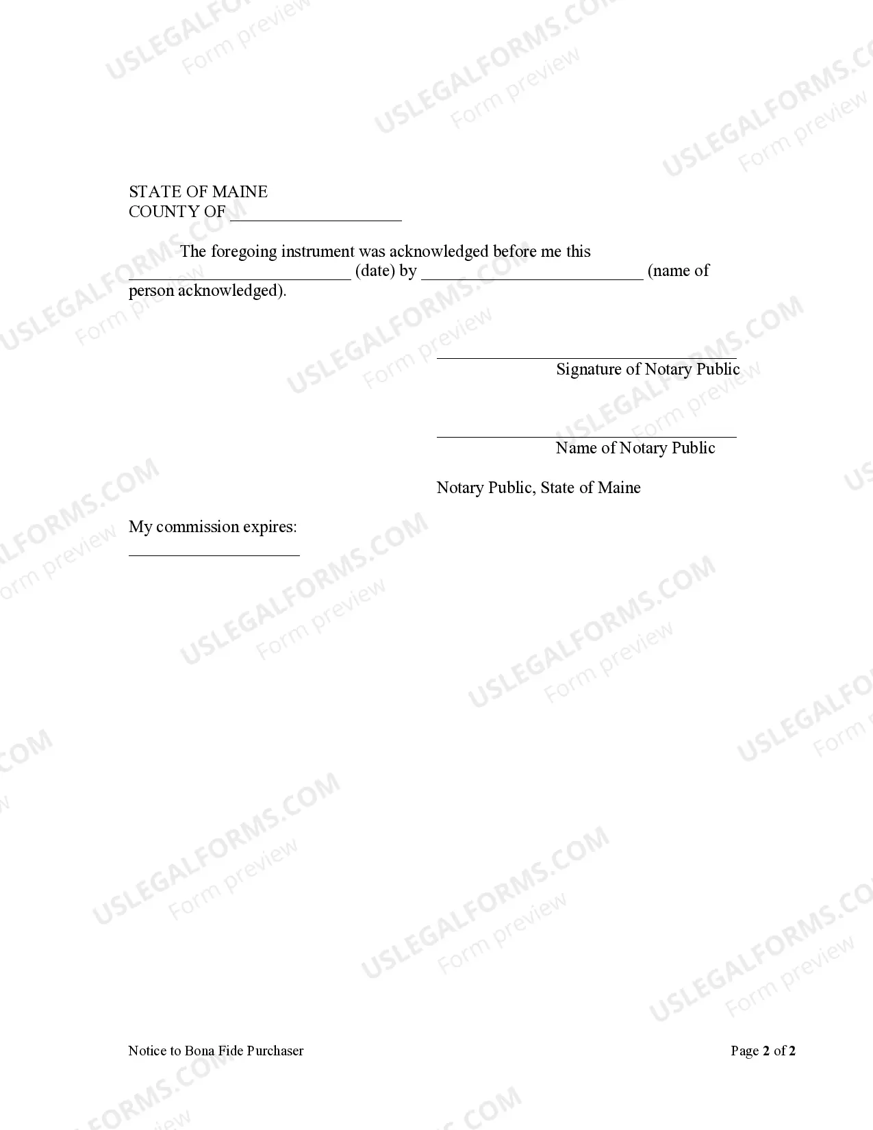 Preview Notice to Bona Fide Purchaser - Individual