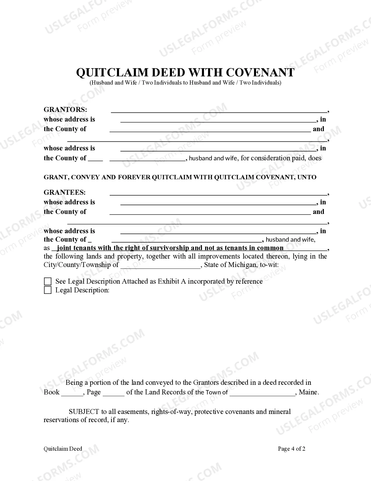Preview Quitclaim Deed from Husband and Wife, or Two Individuals to Husband and Wife, or Two Individuals.