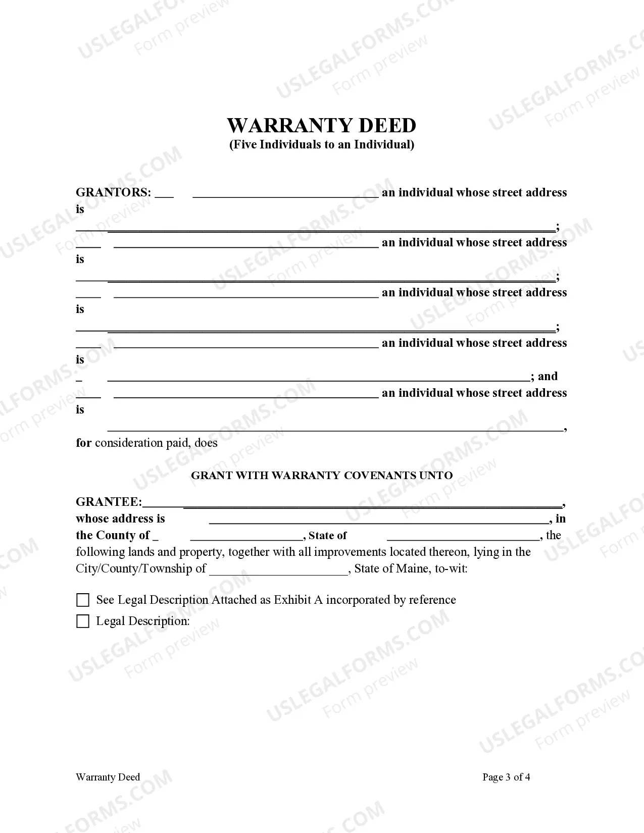 Preview Warranty Deed from Five Individuals to an Individual