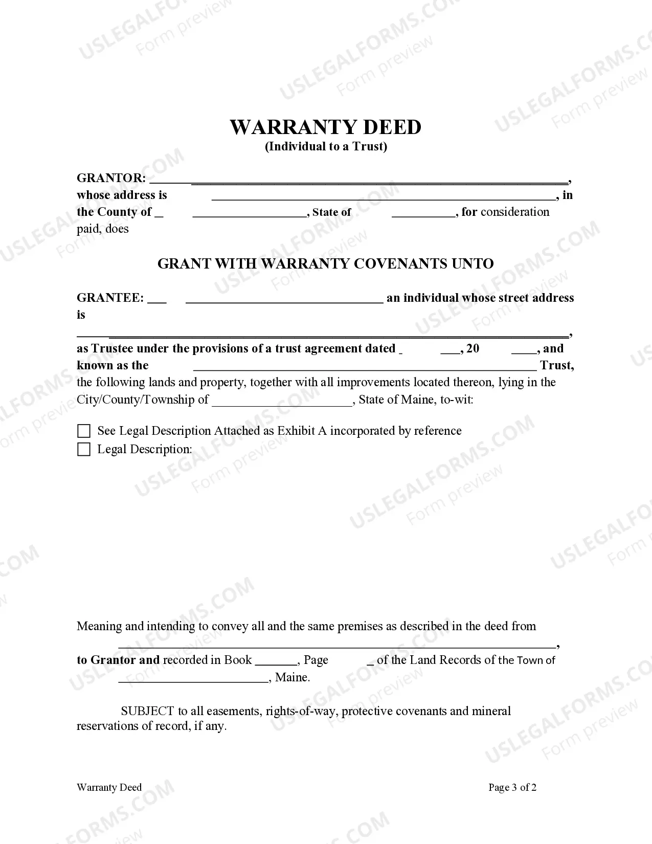 Preview Warranty Deed - Individual to a Trust