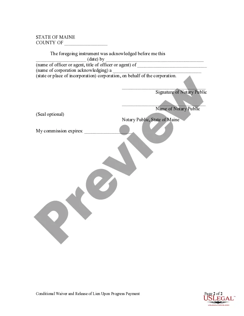 Preview Conditional Waiver and Release Upon Progress Payment - Corporation or LLC