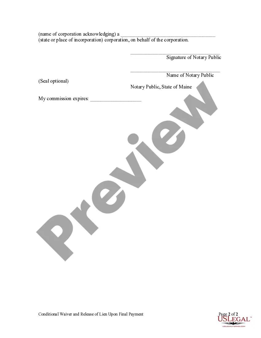 Preview Conditional Waiver and Release Upon Final Payment - Corporation or LLC