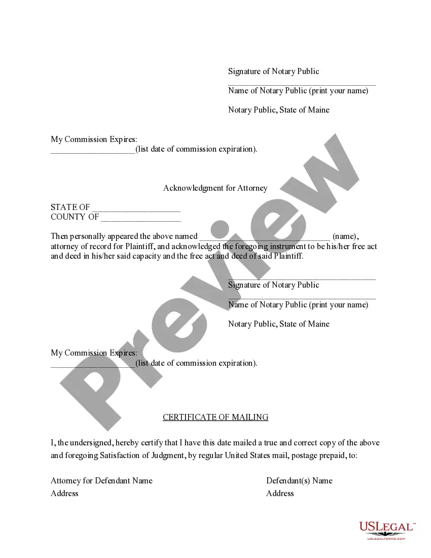 Preview Maine Satisfaction of Judgment