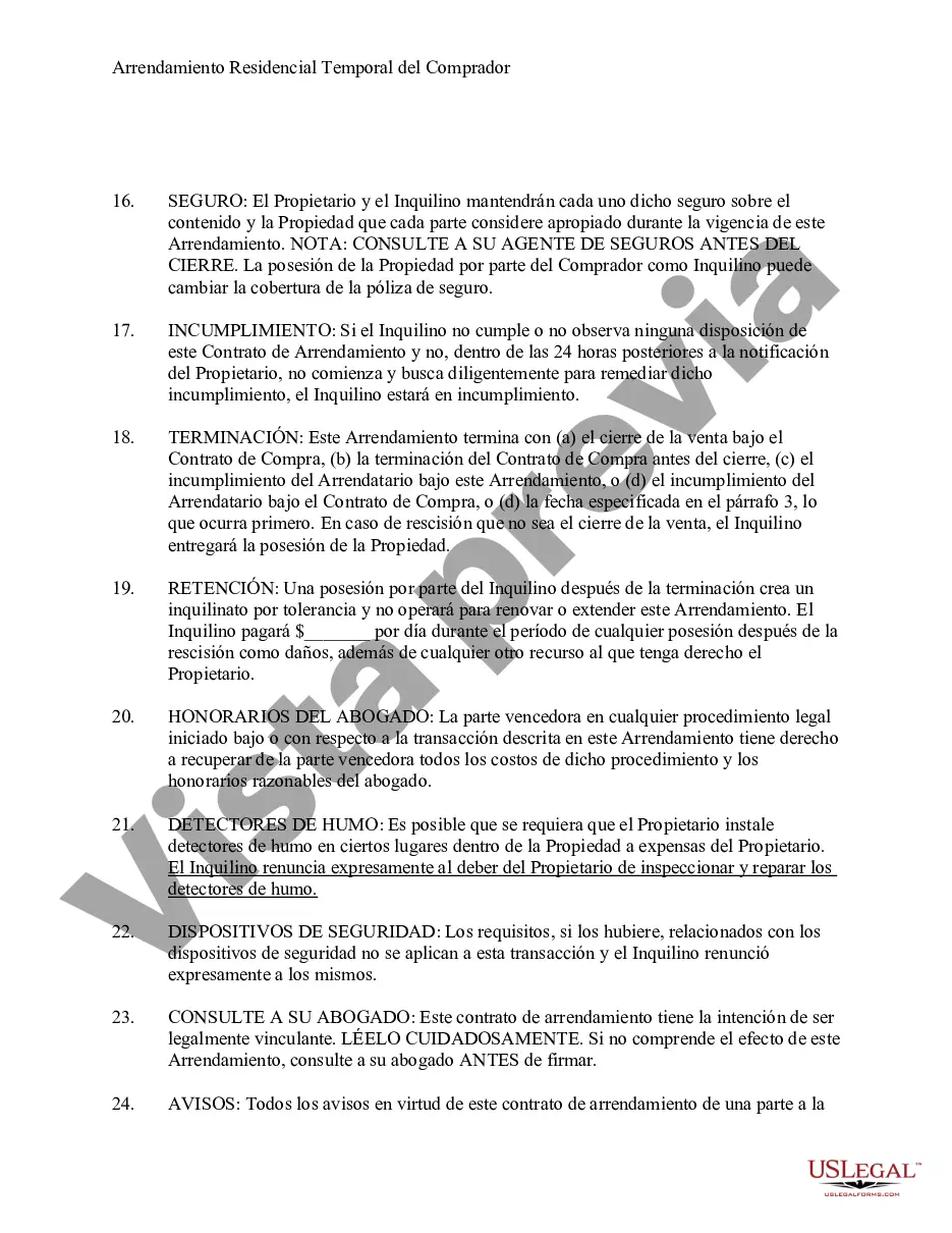 Preview Contrato de Arrendamiento Temporal para el Comprador Potencial de Residencia antes del Cierre