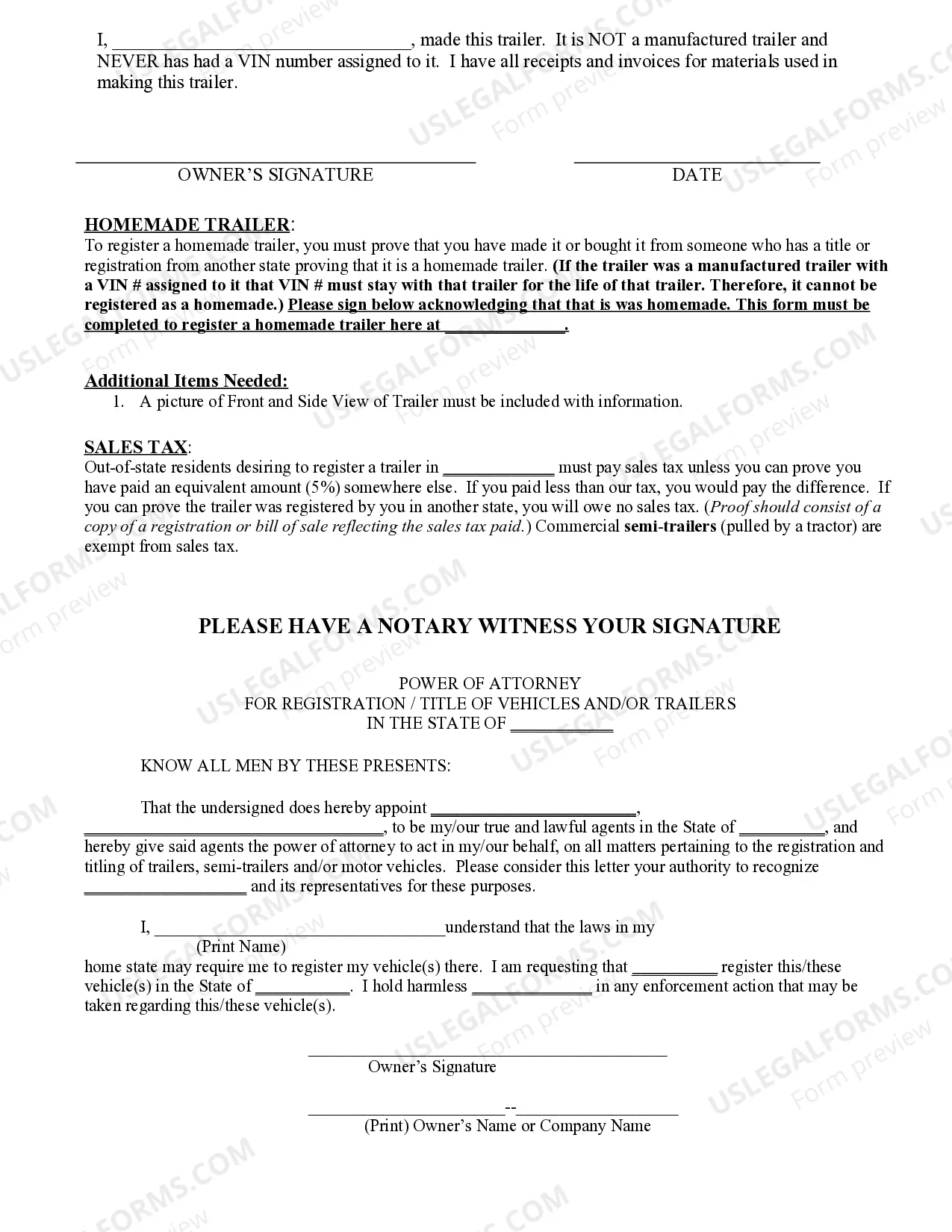Preview Homemade Trailer Registration