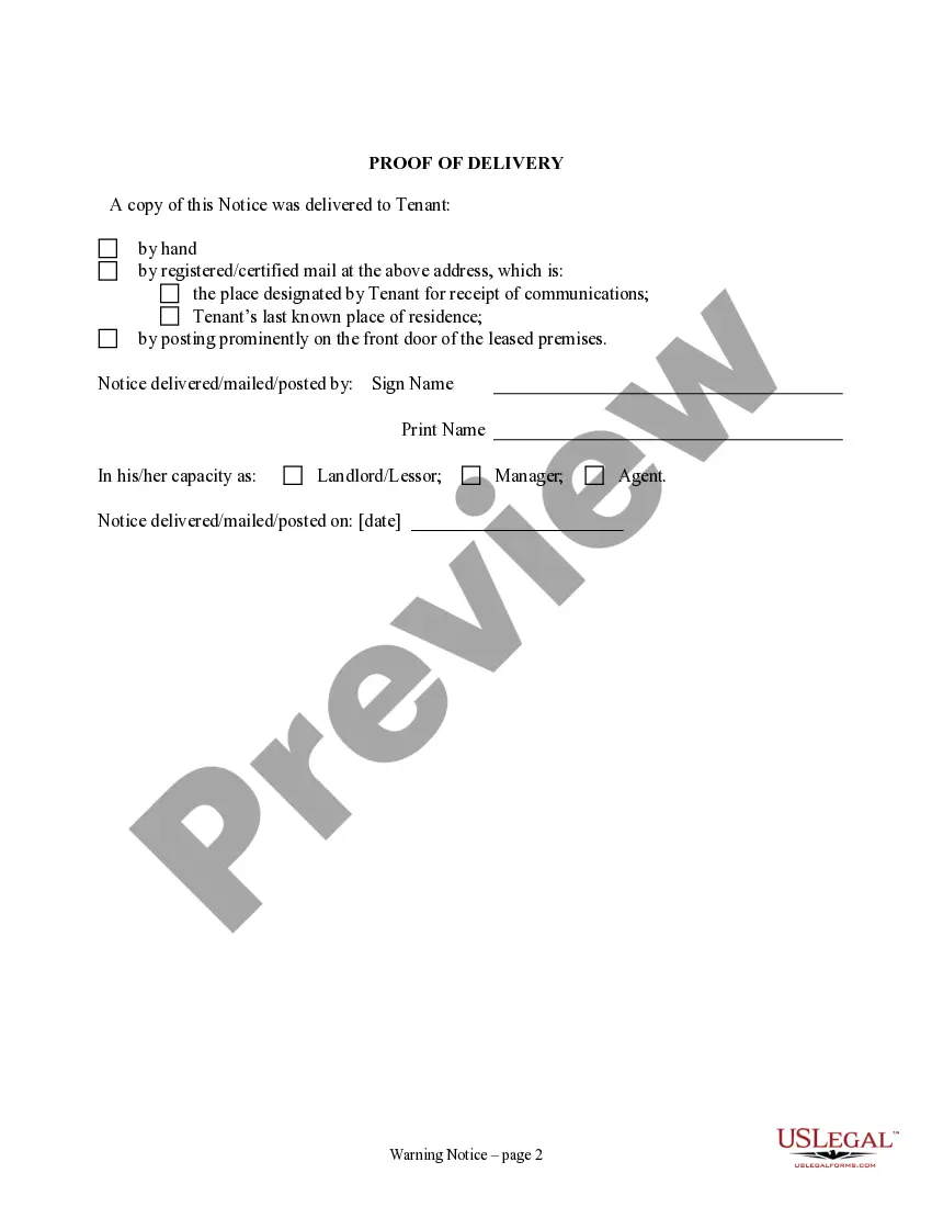 Preview Notice of Default in Payment of Rent as Warning Prior to Demand to Pay or Terminate for Nonresidential or Commercial Property
