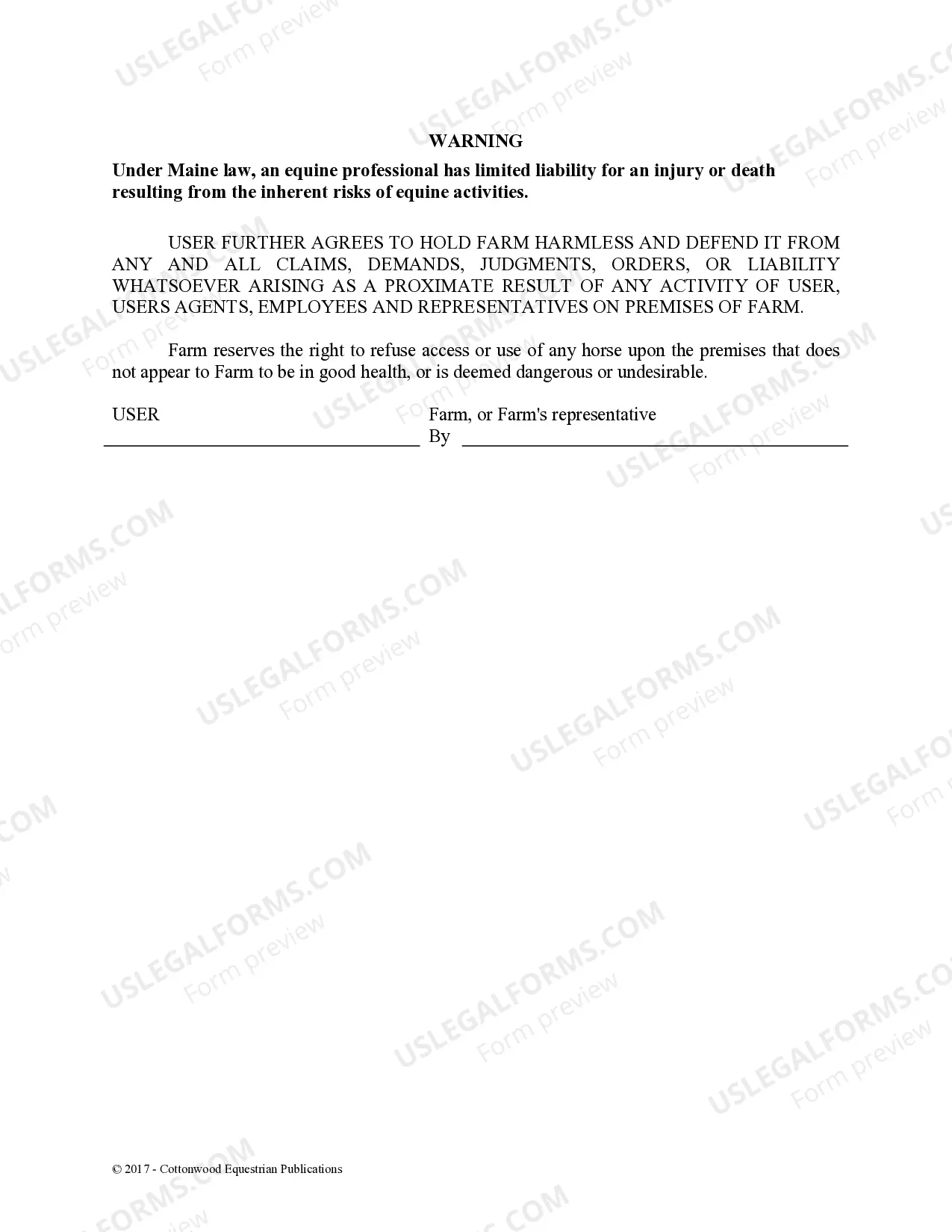Preview Facility Release Agreement - Show Or Clinic - Horse Equine Forms