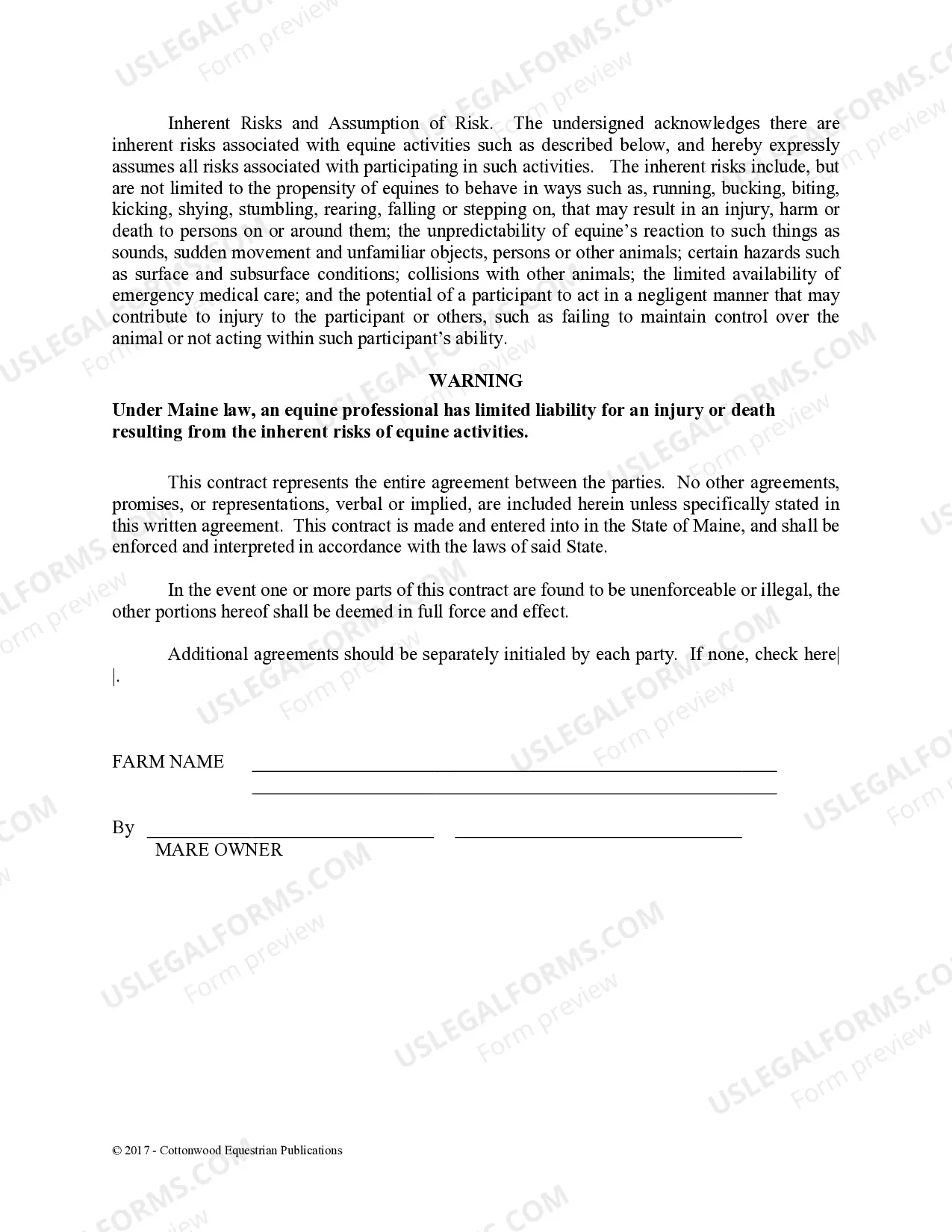 Preview Stallion Service Contract - Horse Equine Forms