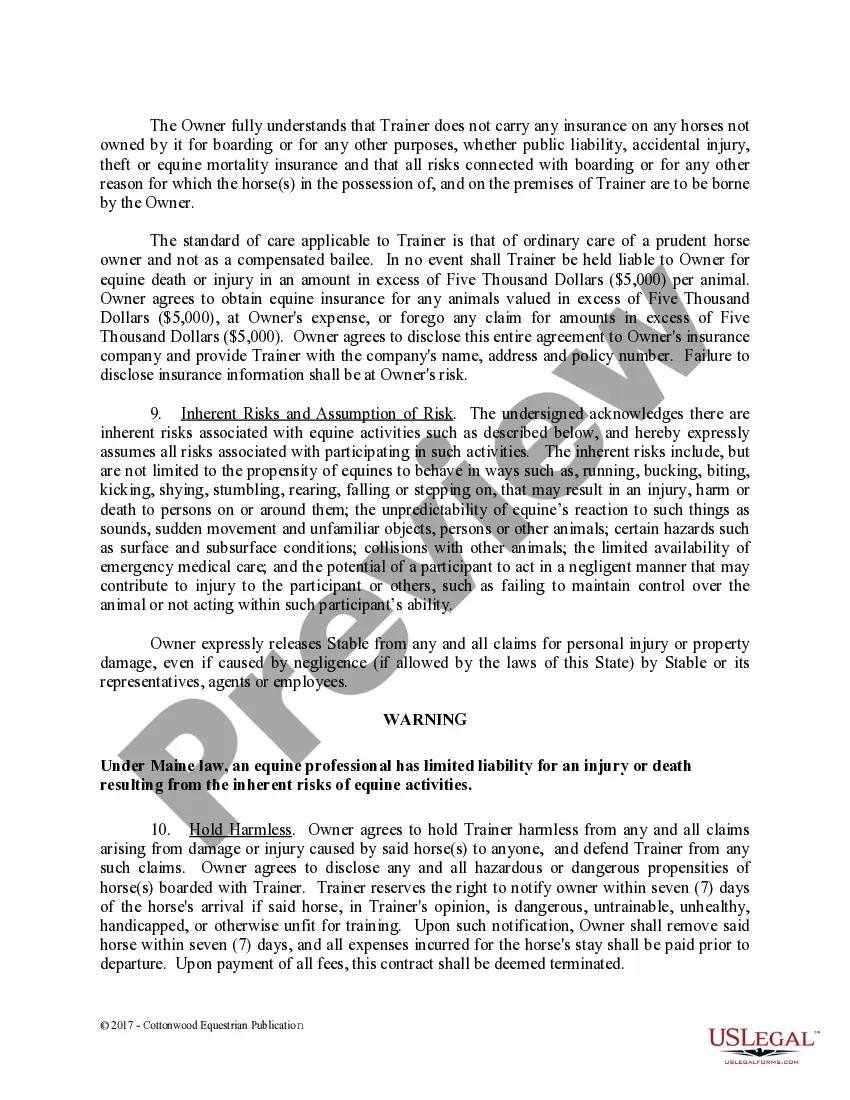 Preview Training Contract - Horse Equine Forms