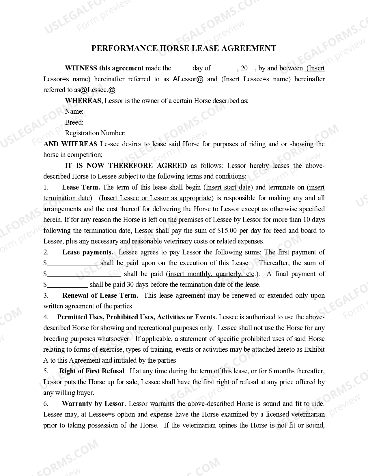 Maine Performance Horse Lease Agreement Horse Lease US Legal Forms