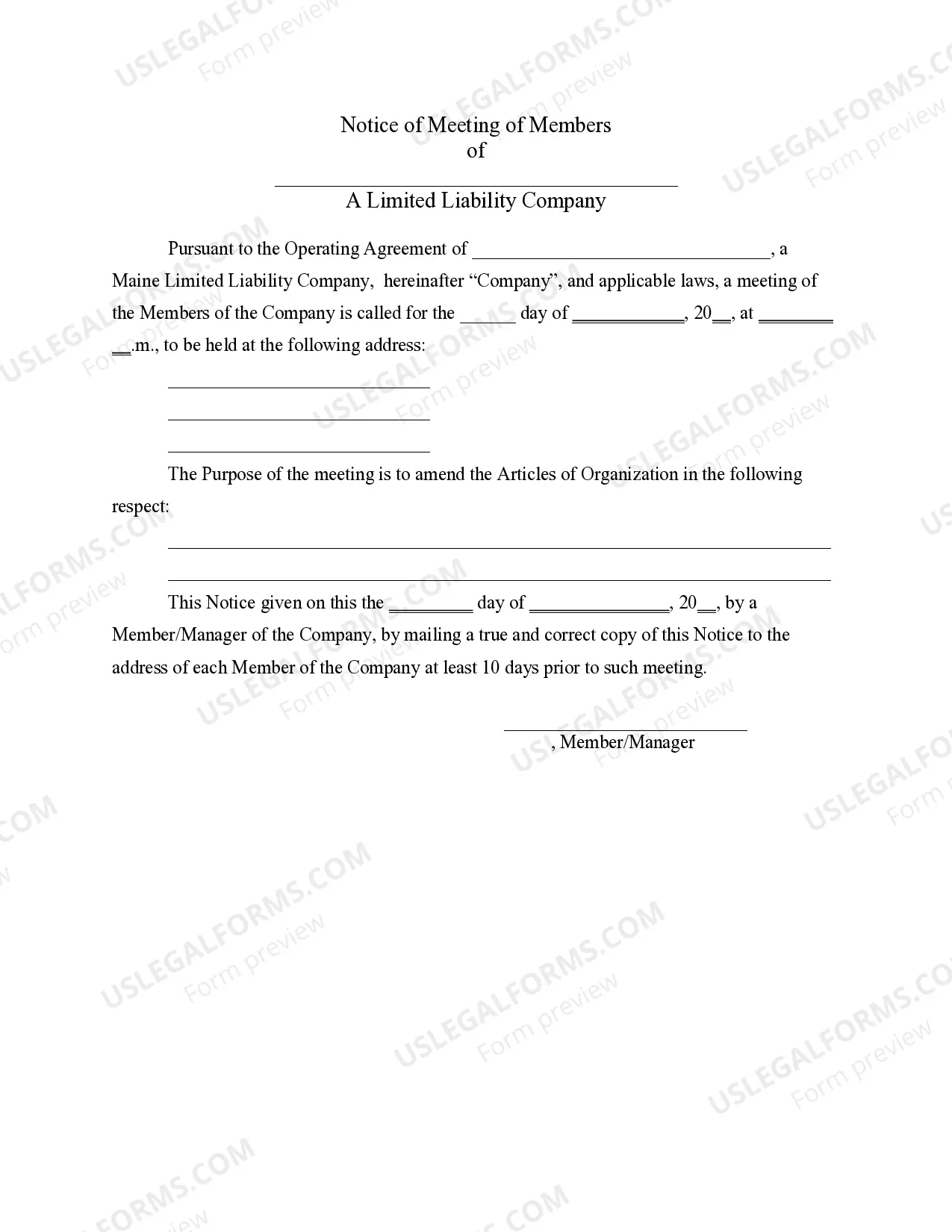 Preview LLC Notices, Resolutions and other Operations Forms Package