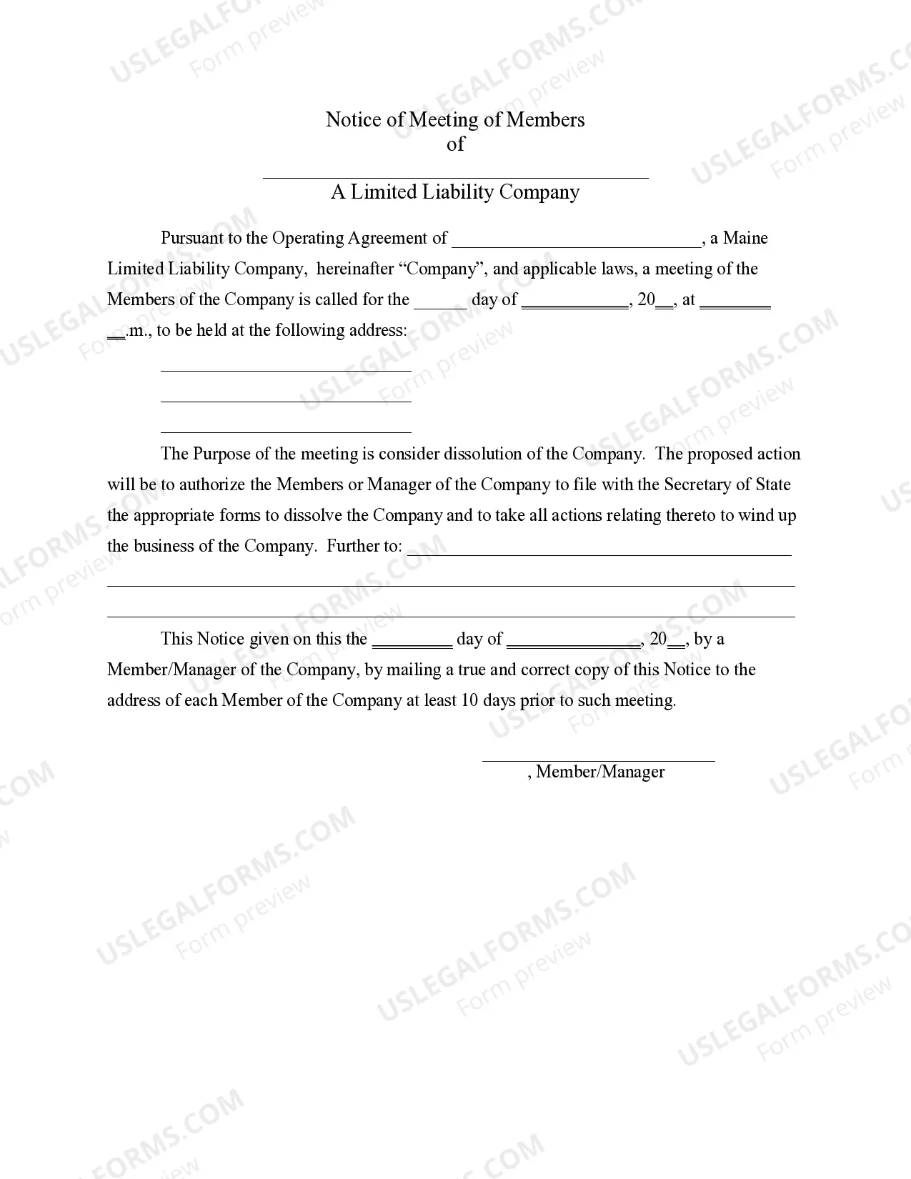 Preview LLC Notices, Resolutions and other Operations Forms Package