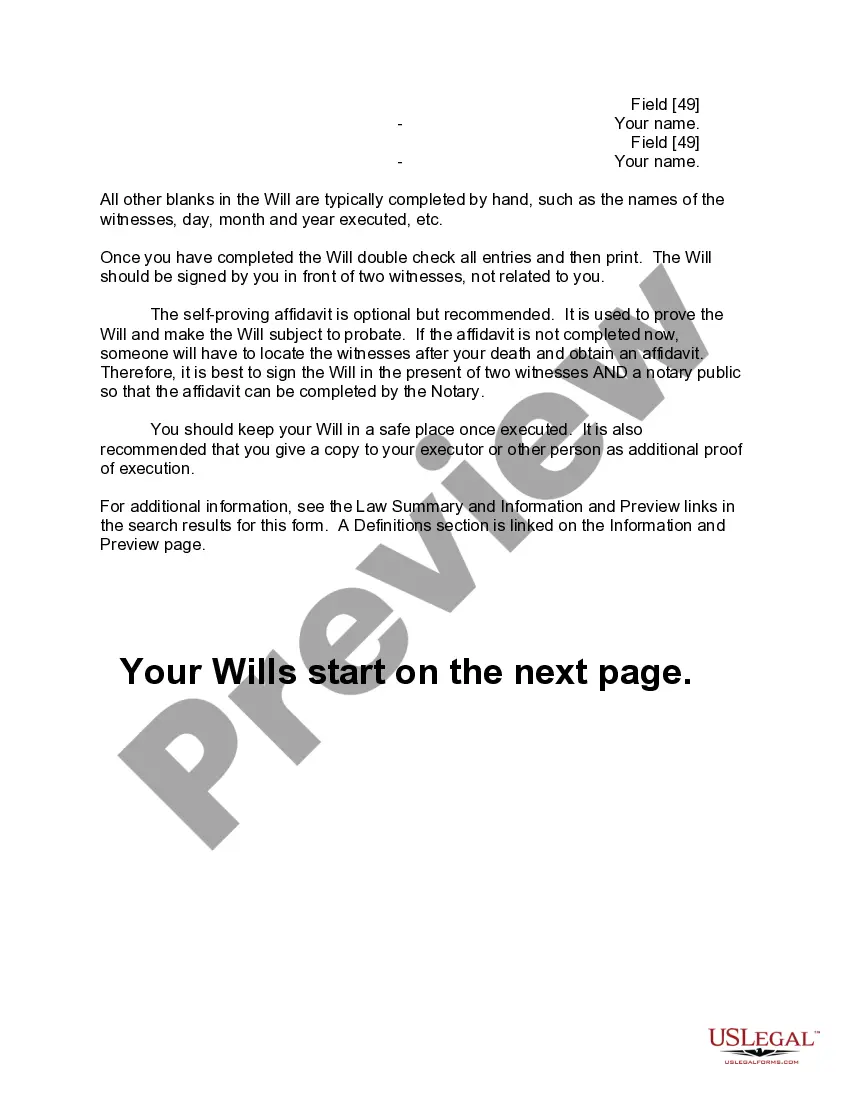 Preview Mutual Wills or Last Will and Testaments for Man and Woman living together, not Married with Minor Children