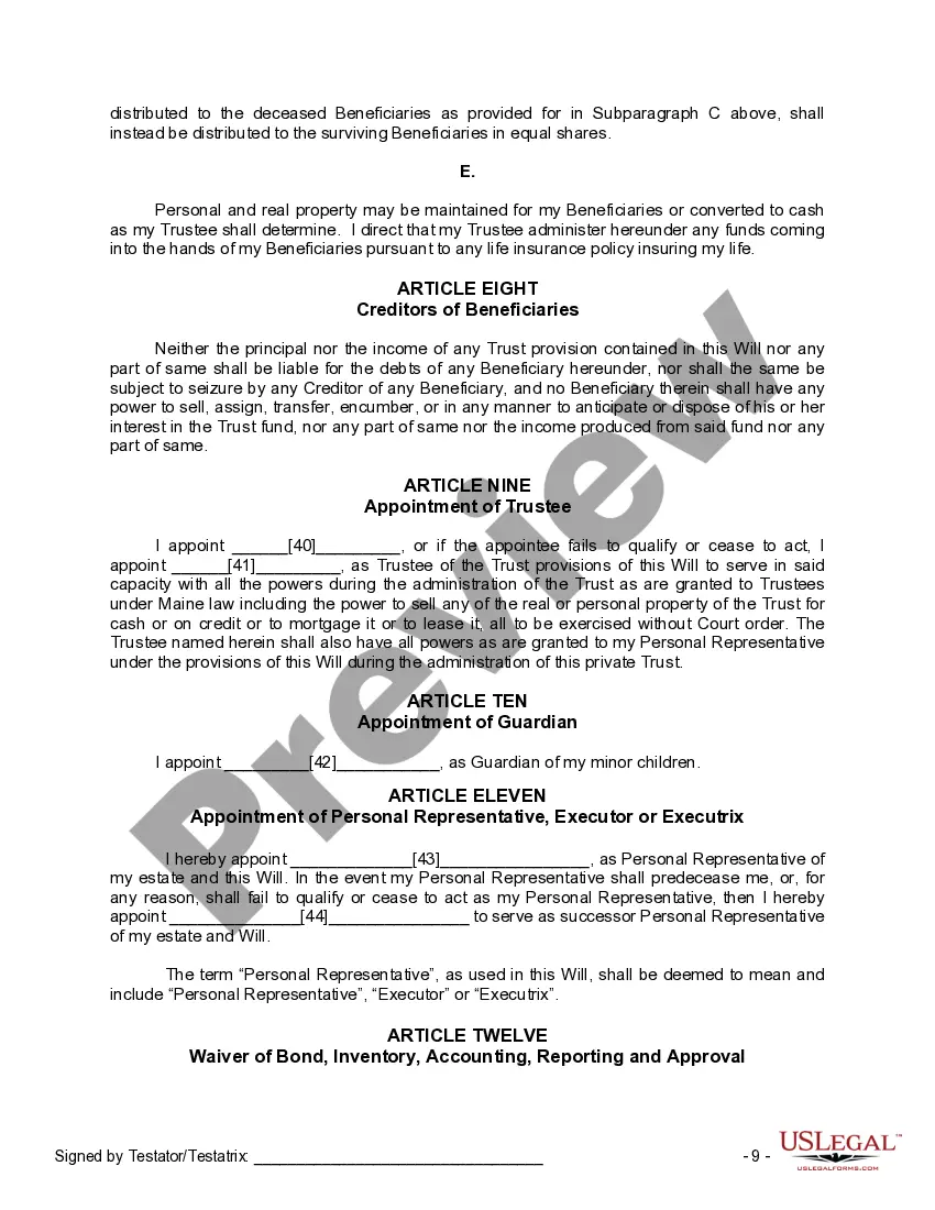 Preview Mutual Wills or Last Will and Testaments for Man and Woman living together, not Married with Minor Children