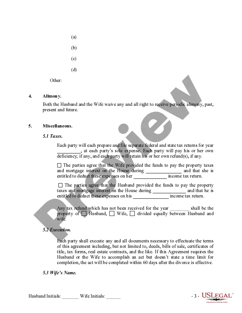 Preview Marital Domestic Separation and Property Settlement Agreement no children