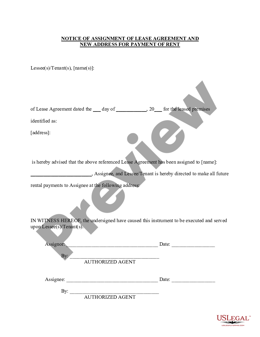 notice of assignment of the lease