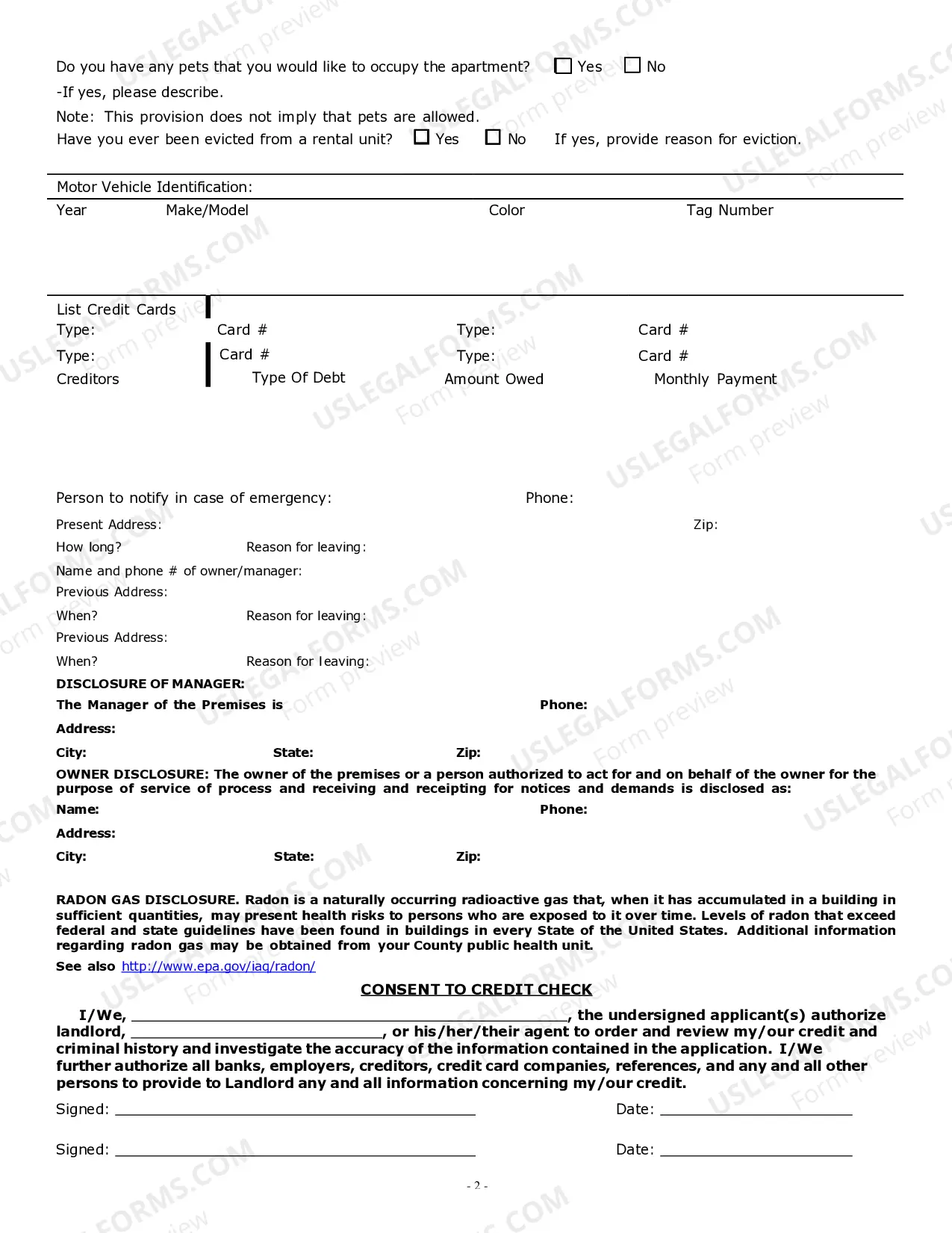 Preview Apartment Lease Rental Application Questionnaire