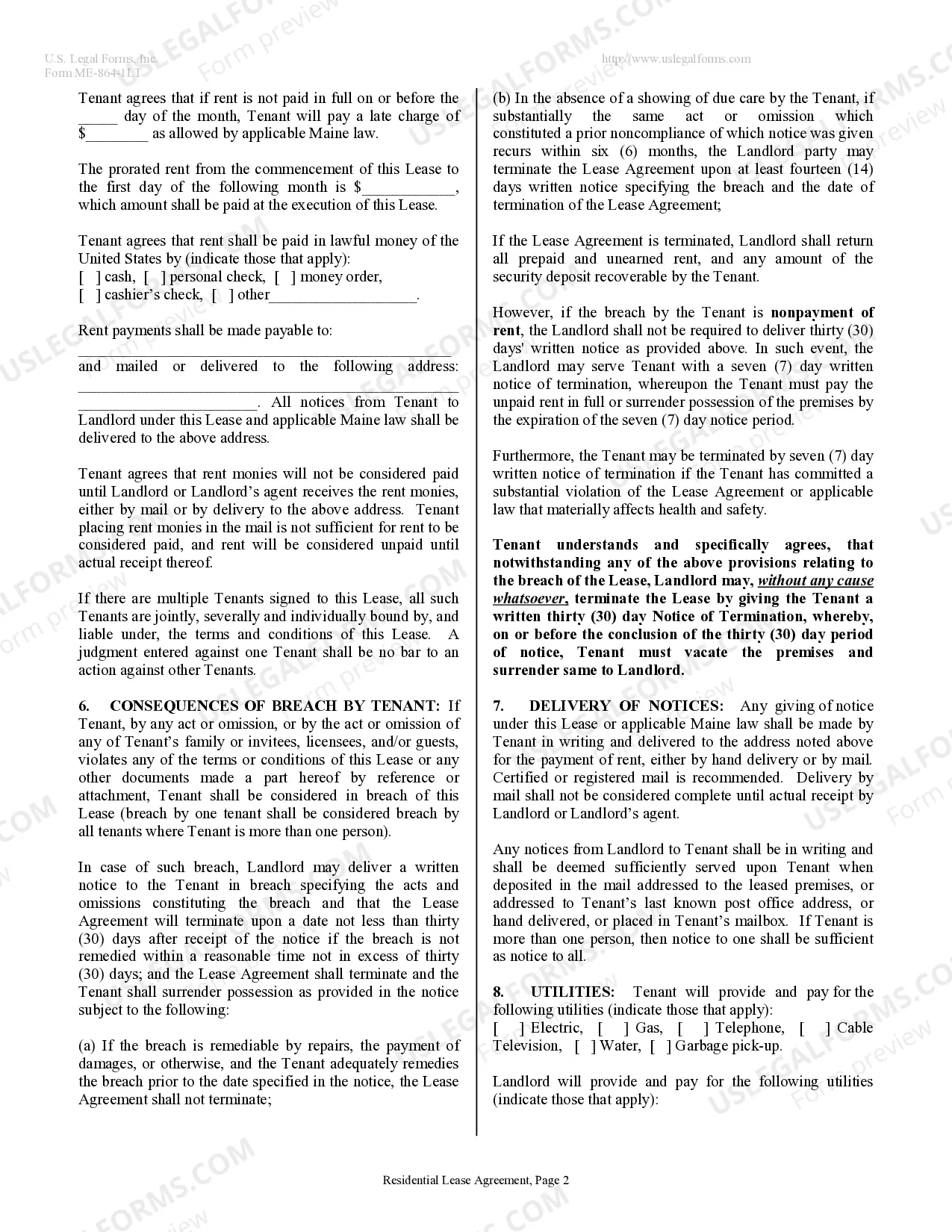 Preview Residential Lease or Rental Agreement for Month to Month